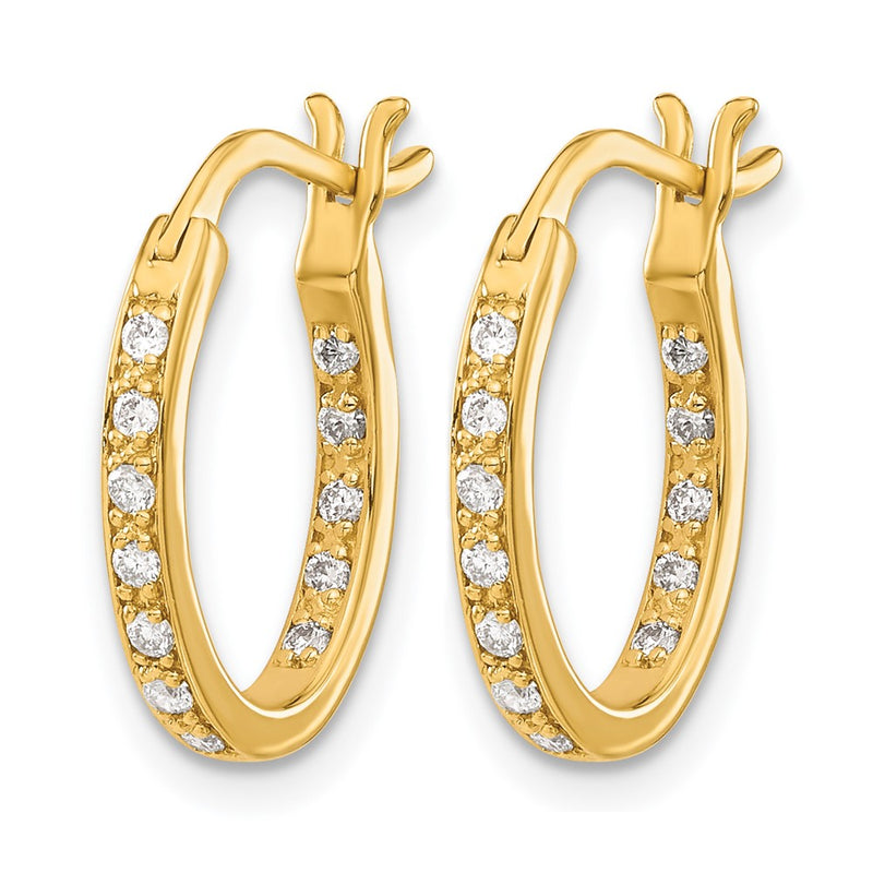 14k Yellow Gold Real Diamond In/Out Hoop Earrings