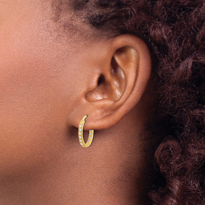 14k Yellow Gold Real Diamond In/Out Hoop Earrings
