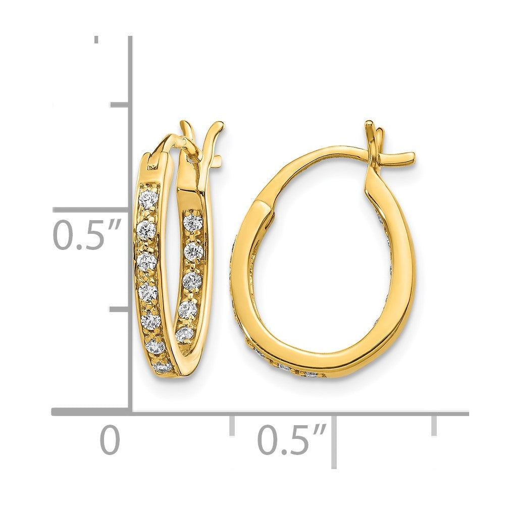 14k Yellow Gold Real Diamond In/Out Hoop Earrings