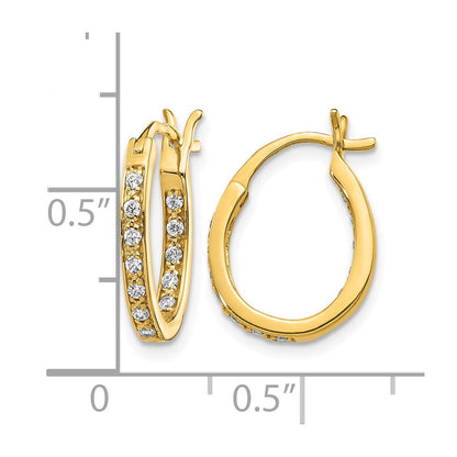 14k Yellow Gold Real Diamond In/Out Hoop Earrings