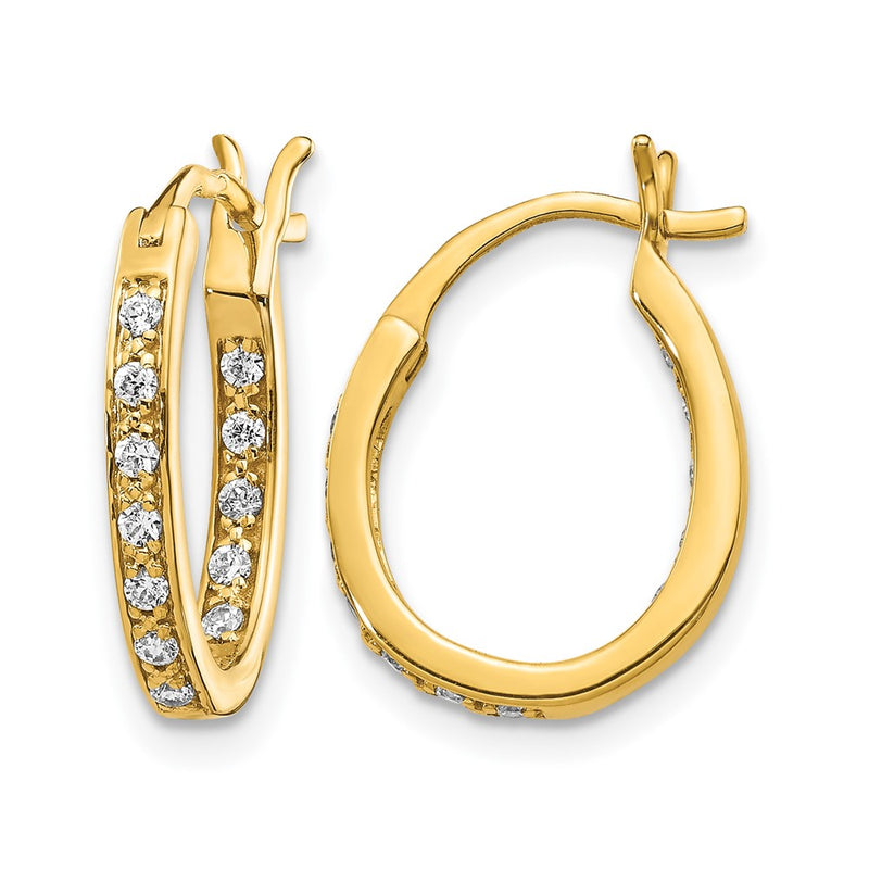 14k Yellow Gold Real Diamond In/Out Hoop Earrings