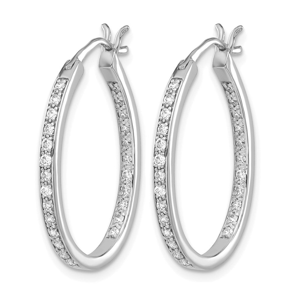 14k White Gold Real Diamond In/Out Hoop Earrings