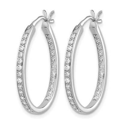 14k White Gold Real Diamond In/Out Hoop Earrings