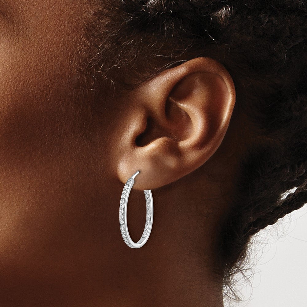 14k White Gold 1/2 Ct. Lab Grown Diamond VS/SI+ G+ In and Out Hoop Earrings