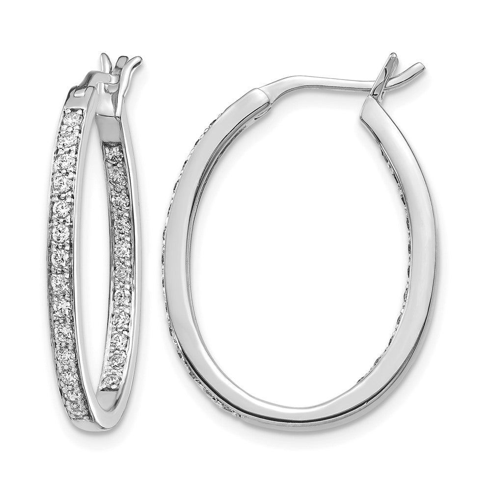 14k White Gold Real Diamond In/Out Hoop Earrings