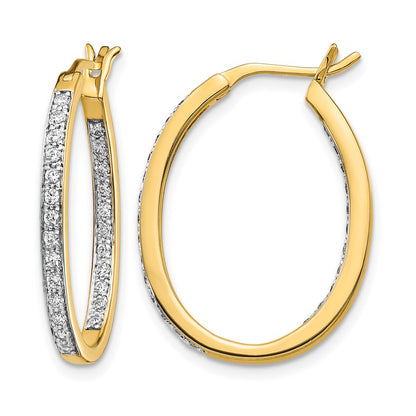 14k Yellow Gold Real Diamond In/Out Hoop Earrings