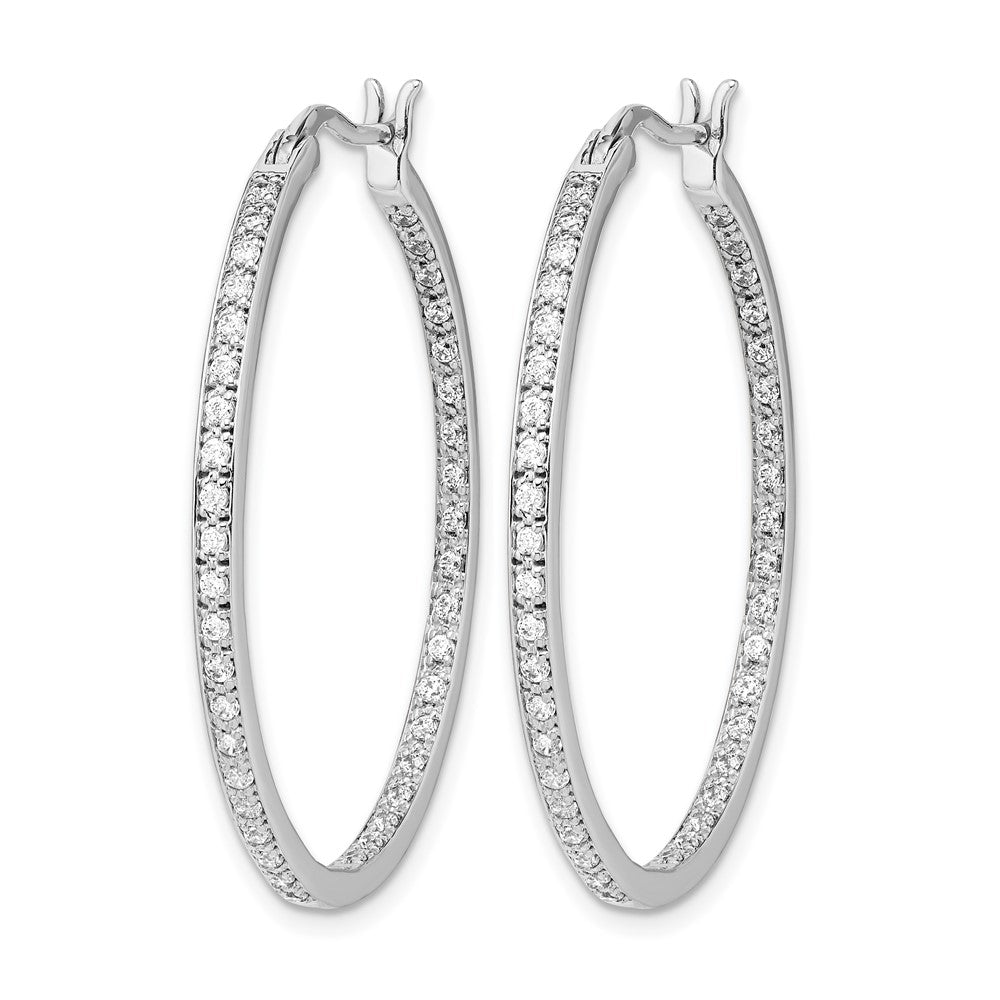 14k White Gold Real Diamond In/Out Hoop Earrings