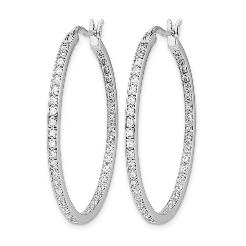 14k White Gold Real Diamond In/Out Hoop Earrings
