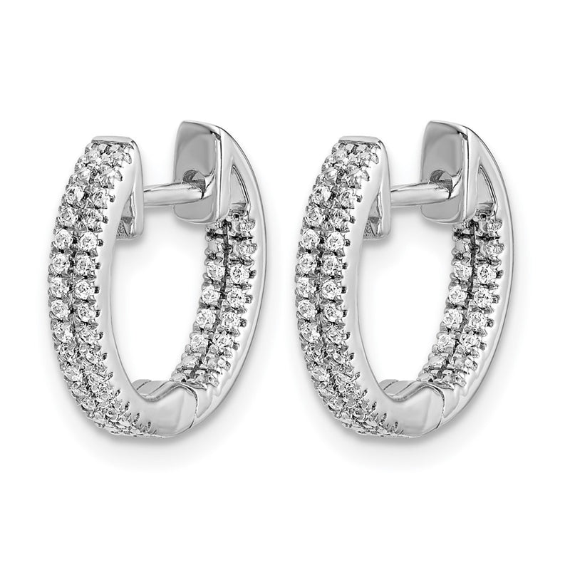 14k White Gold In/Out Real Diamond Hinged Hoop Earrings