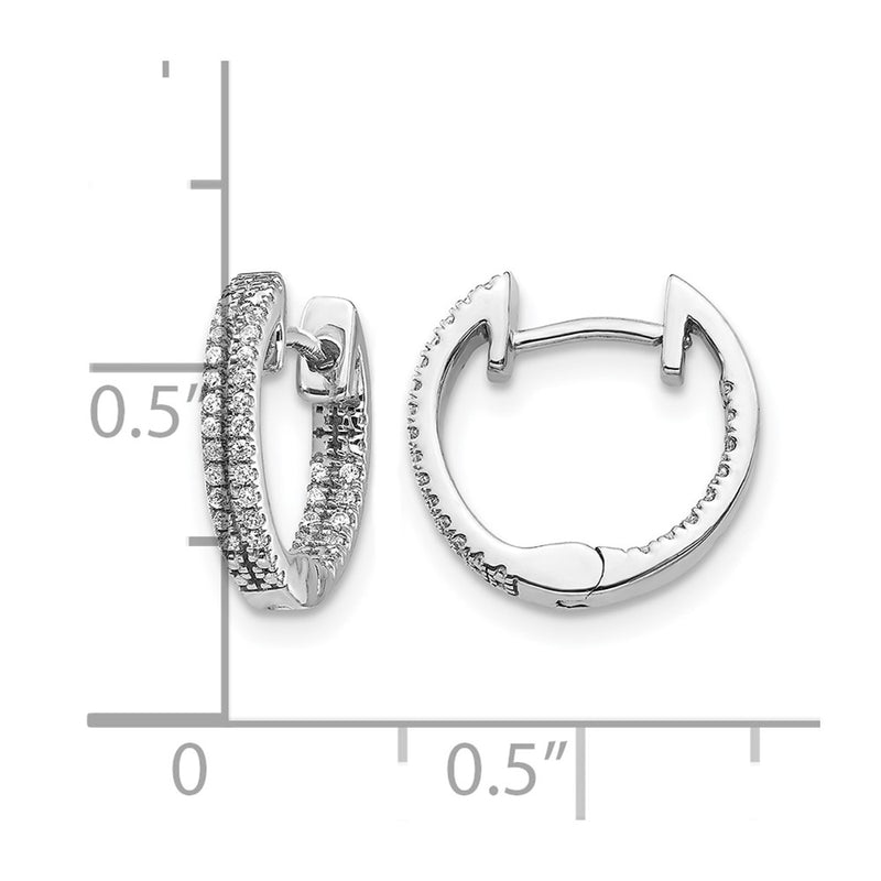 14k White Gold In/Out Real Diamond Hinged Hoop Earrings