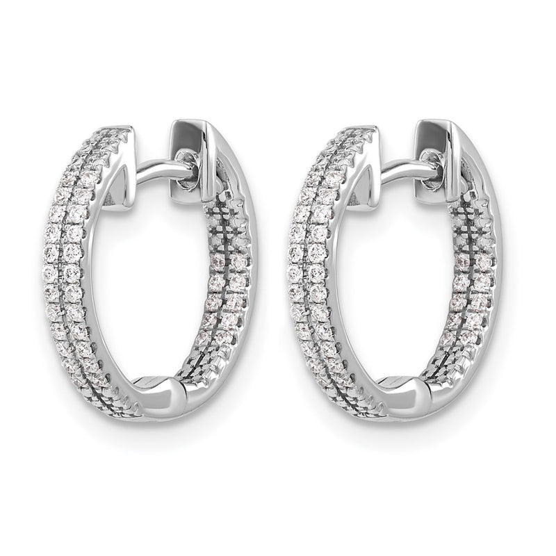 14k White Gold In/Out Real Diamond Hinged Hoop Earrings