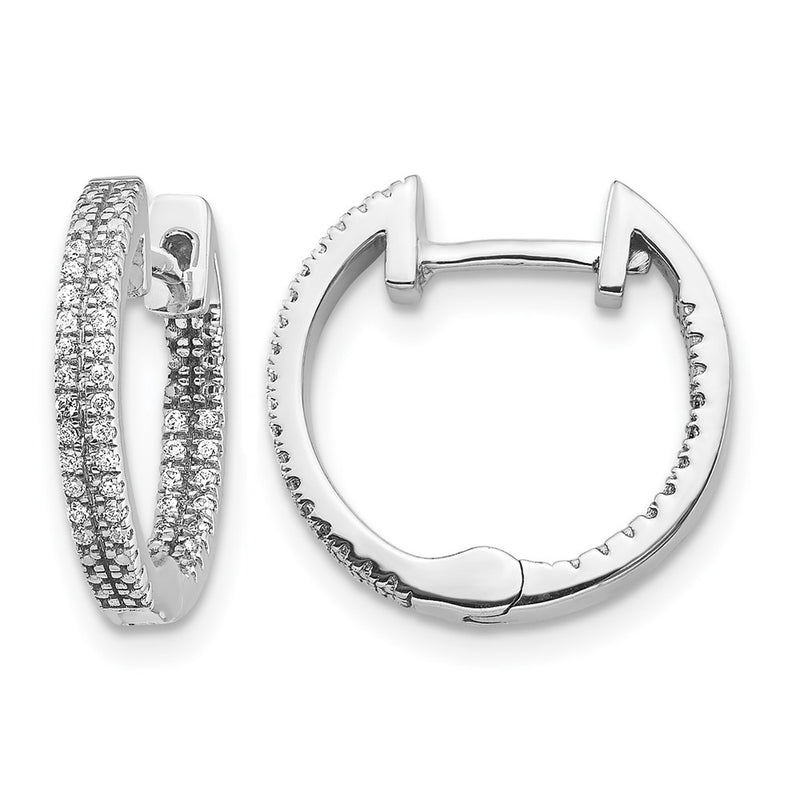 14k White Gold In/Out Real Diamond Hinged Hoop Earrings