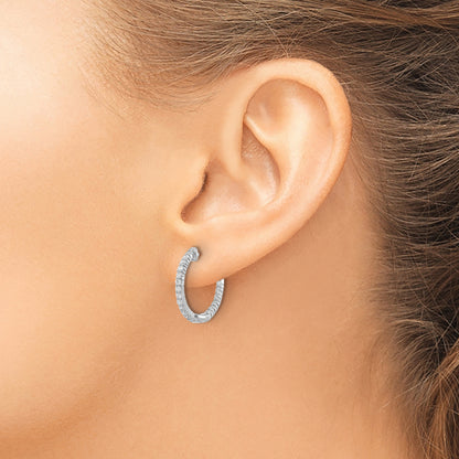 10K White Gold Polished Diamond In/Out Hinged Hoop Earrings