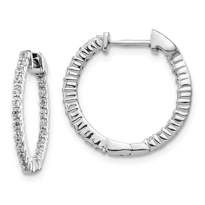 10K White Gold Polished Diamond In/Out Hinged Hoop Earrings