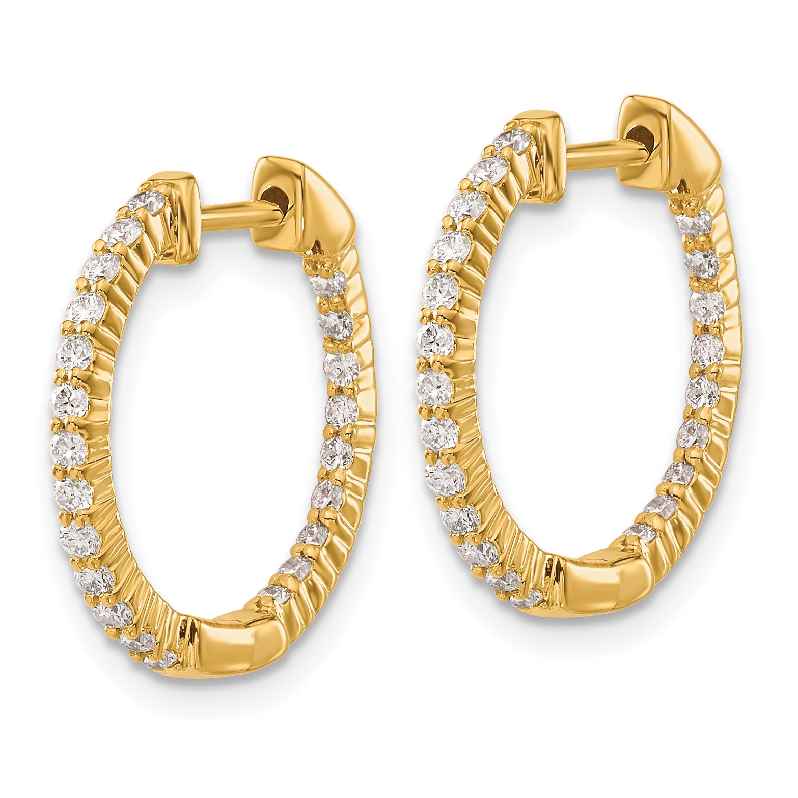 10K Yellow Gold Polished Diamond In/Out Hinged Hoop Earrings