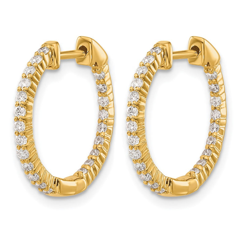 10K Yellow Gold Polished Diamond In/Out Hinged Hoop Earrings