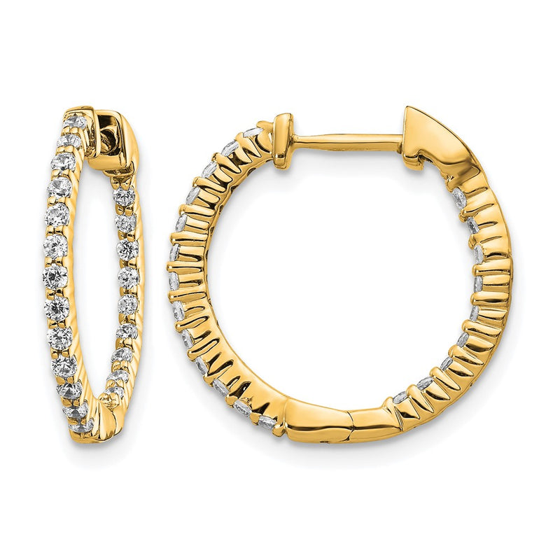 10K Yellow Gold Polished Diamond In/Out Hinged Hoop Earrings
