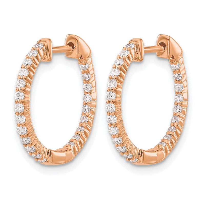 14k Rose Gold Polished Real Diamond In/Out Hinged Hoop Earrings