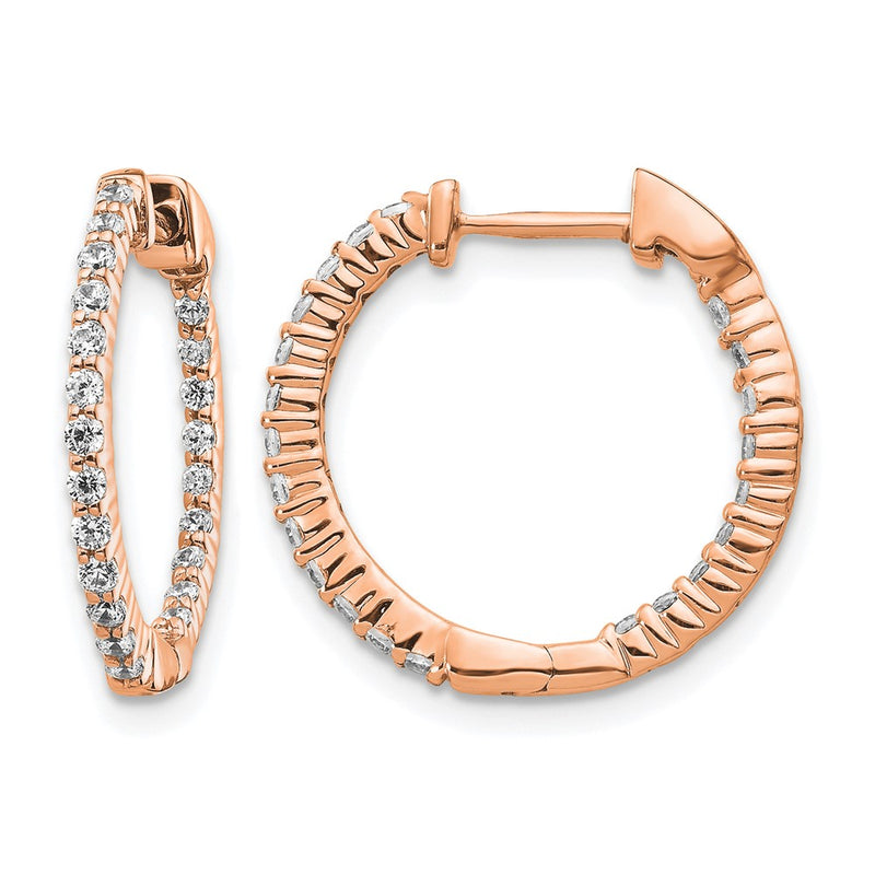 14k Rose Gold Polished Real Diamond In/Out Hinged Hoop Earrings