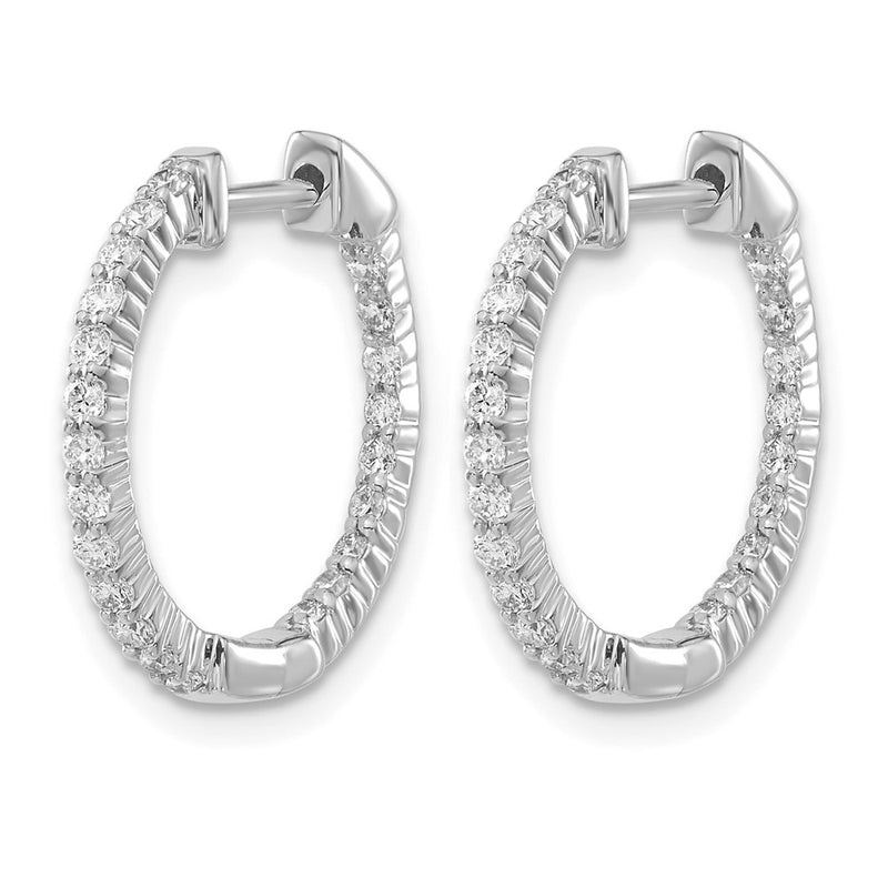 14k White Gold Polished Real Diamond In/Out Hinged Hoop Earrings