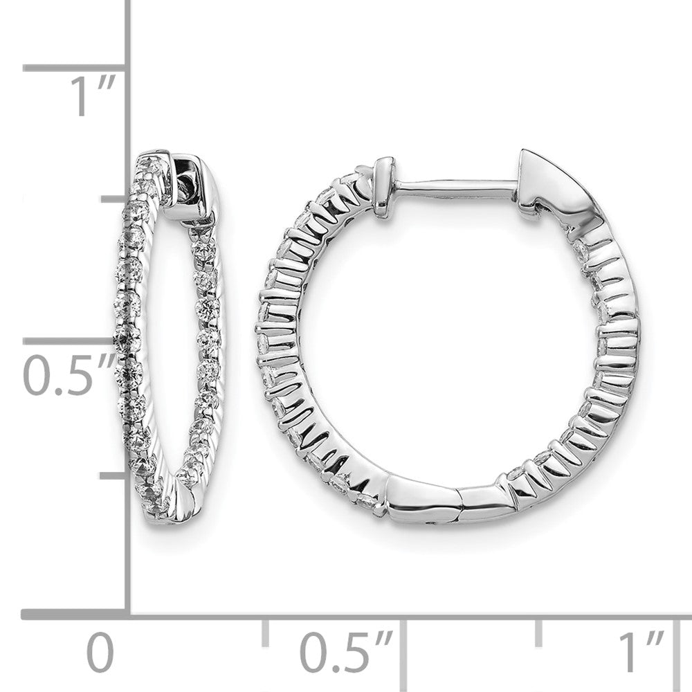 14k White Gold Polished Real Diamond In/Out Hinged Hoop Earrings