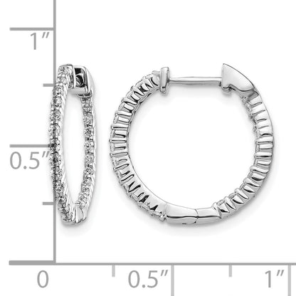 14k White Gold Polished Real Diamond In/Out Hinged Hoop Earrings