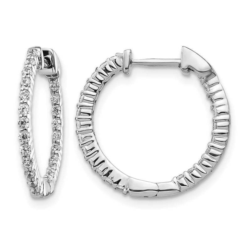 14k White Gold Polished Real Diamond In/Out Hinged Hoop Earrings