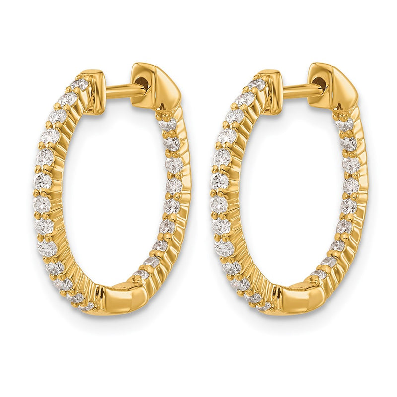 14k Yellow Gold Polished Real Diamond In/Out Hinged Hoop Earrings