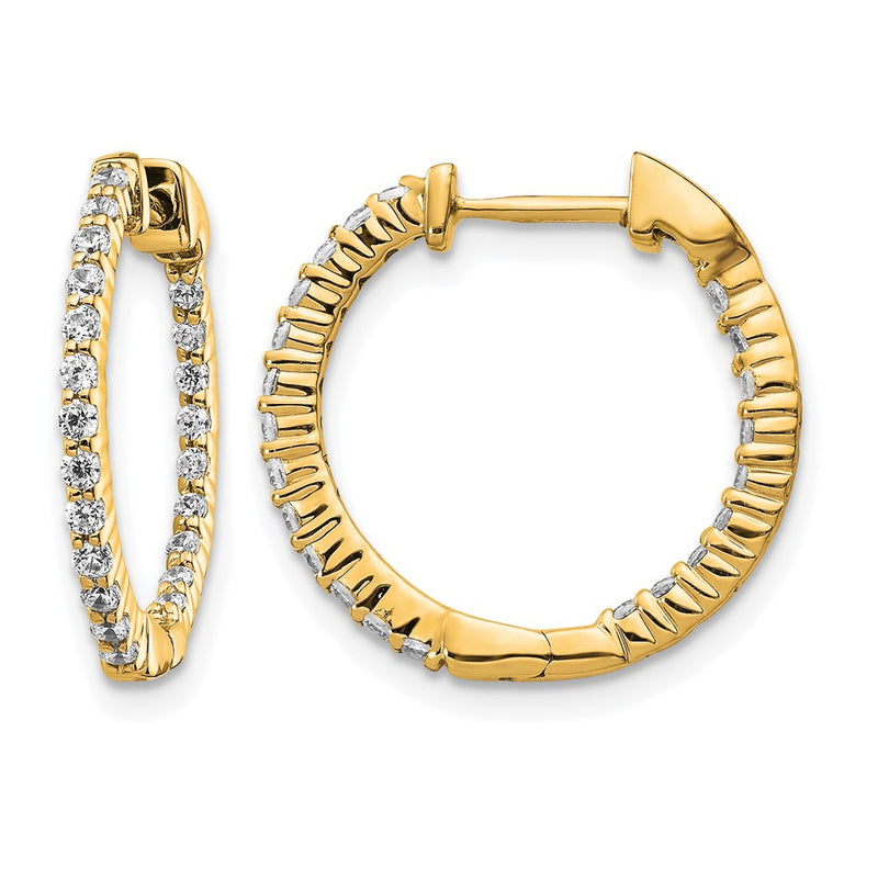 14k Yellow Gold Polished Real Diamond In/Out Hinged Hoop Earrings
