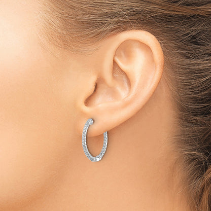 10K White Gold Polished Diamond In/Out Hinged Hoop Earrings