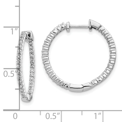 10K White Gold Polished Diamond In/Out Hinged Hoop Earrings