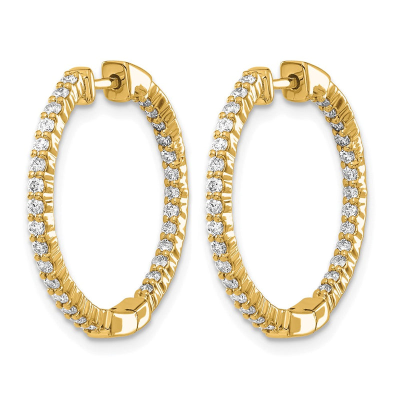 10K Yellow Gold Polished Diamond In/Out Hinged Hoop Earrings