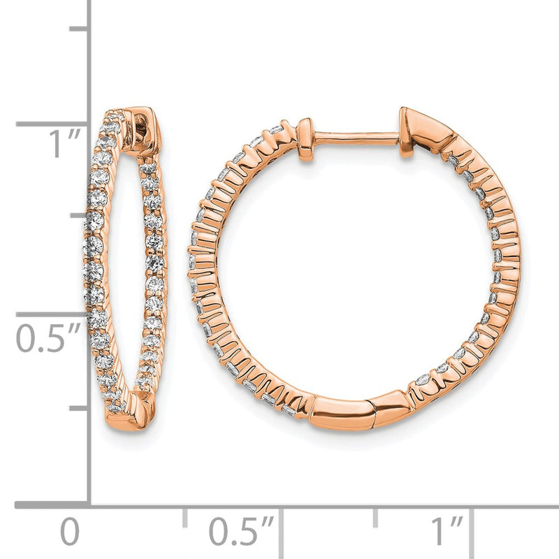 14k Rose Gold Polished Real Diamond In/Out Hinged Hoop Earrings