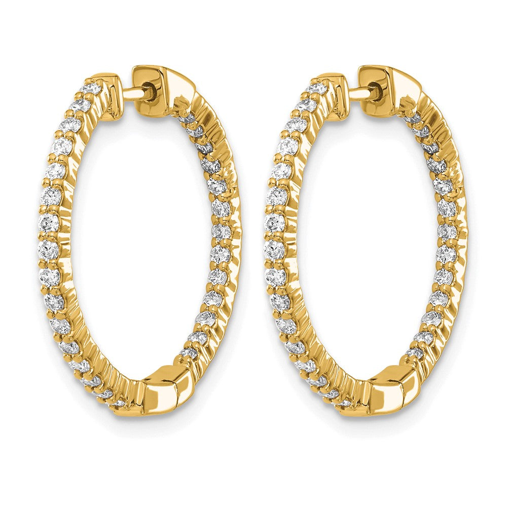14k Yellow Gold Polished Real Diamond In/Out Hinged Hoop Earrings