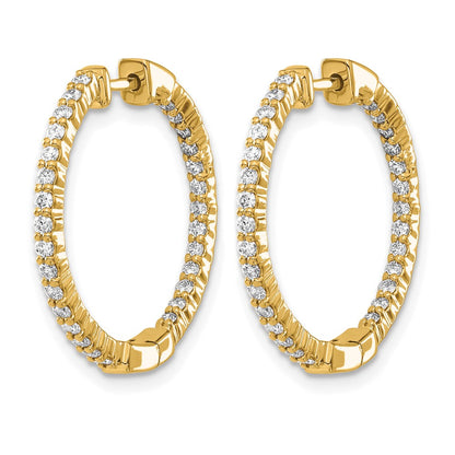 14k Yellow Gold Polished Real Diamond In/Out Hinged Hoop Earrings