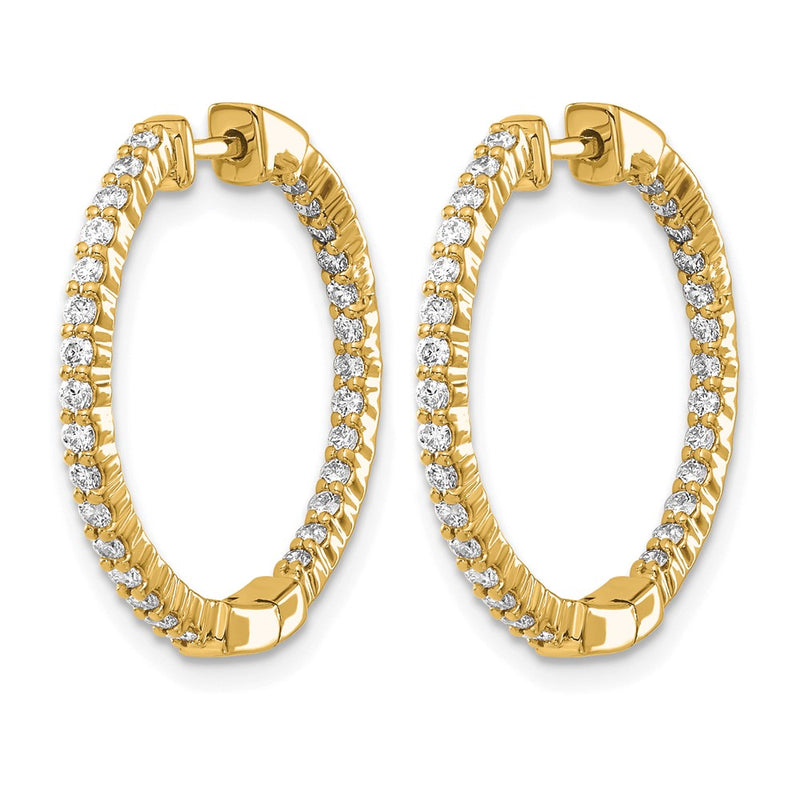 14k Yellow Gold Polished Real Diamond In/Out Hinged Hoop Earrings