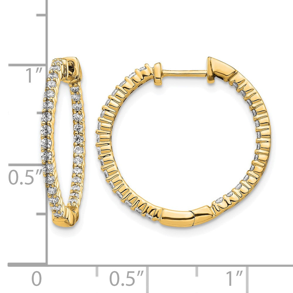 14k Yellow Gold Polished Real Diamond In/Out Hinged Hoop Earrings