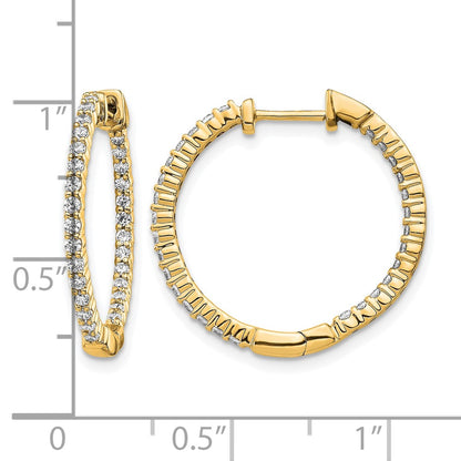 14k Yellow Gold Polished Real Diamond In/Out Hinged Hoop Earrings