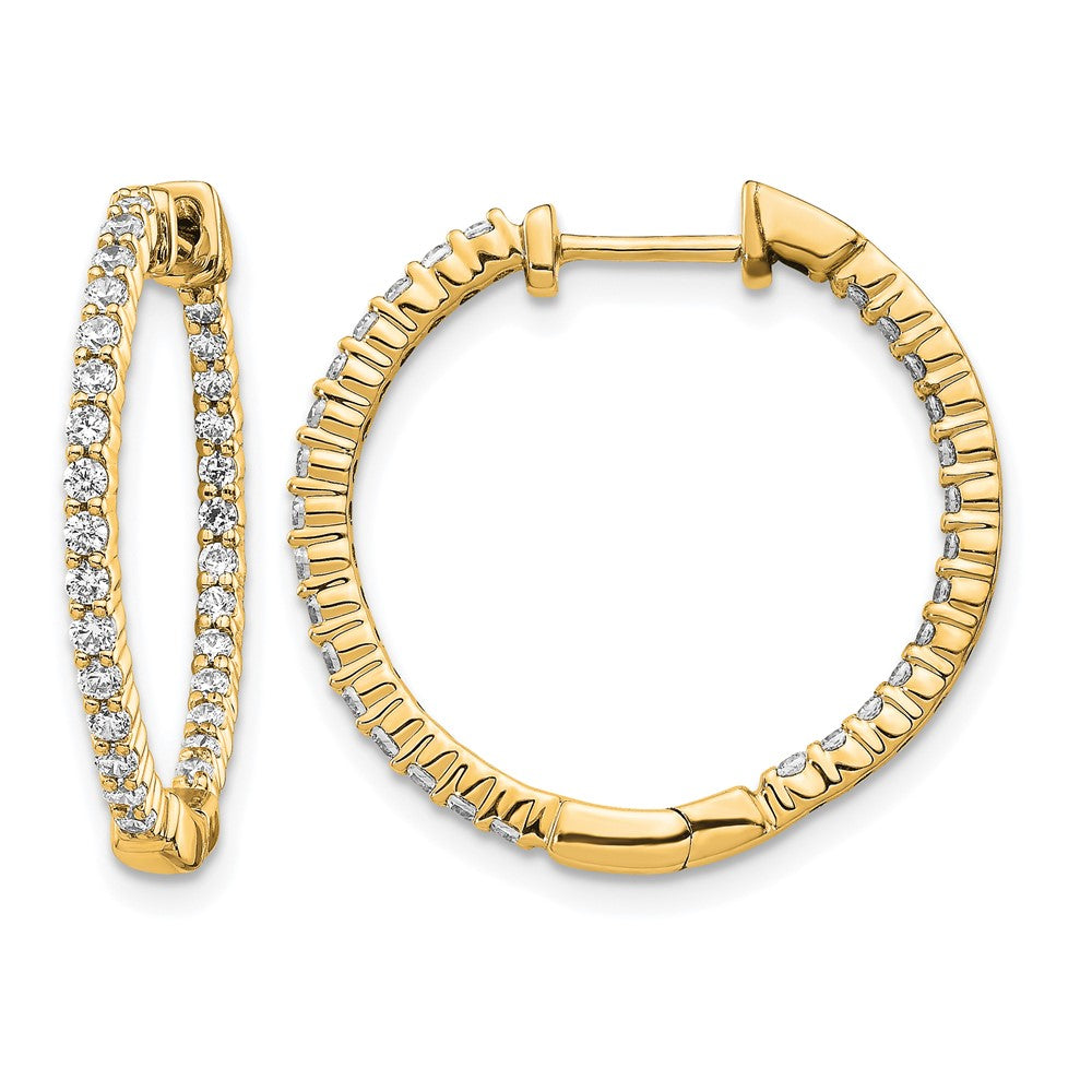 14k Yellow Gold Polished Real Diamond In/Out Hinged Hoop Earrings