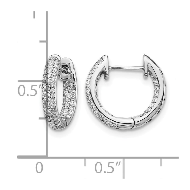 14k White Gold Real Diamond Hinged Hoop Earrings