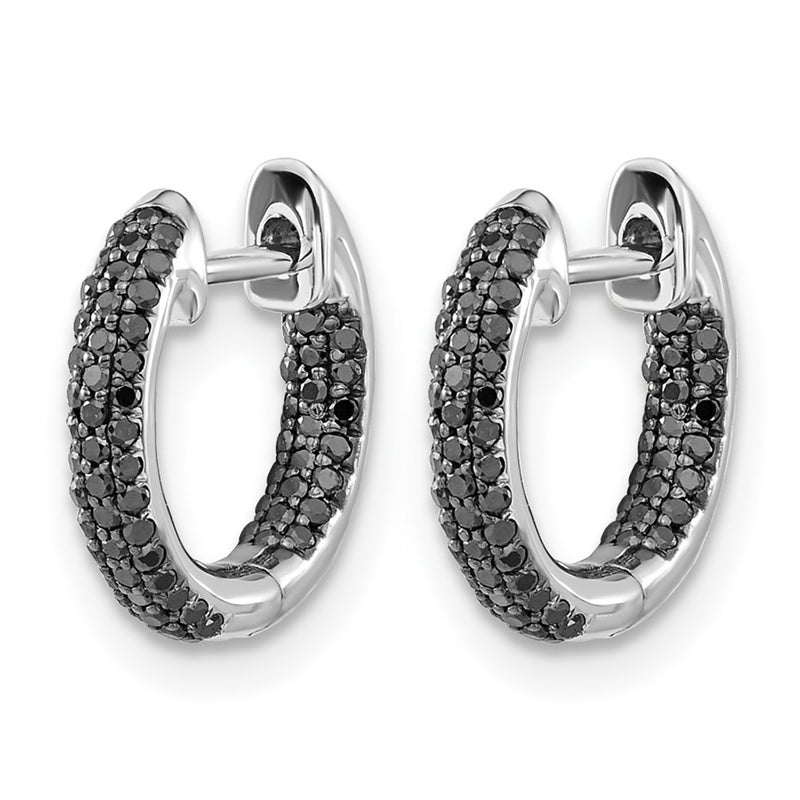 10K White Gold Black Diamond Hinged Hoop Earrings