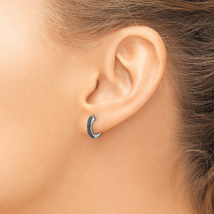 10K White Gold Black Diamond Hinged Hoop Earrings