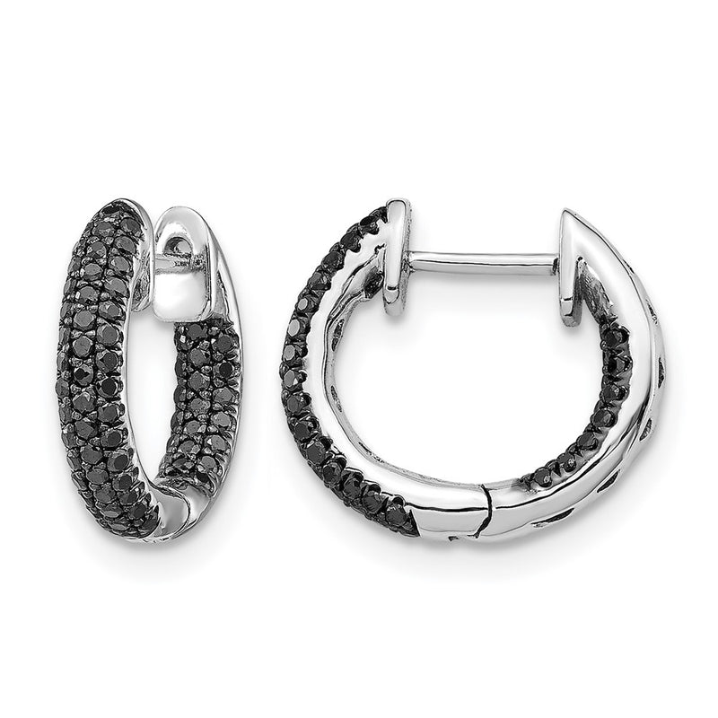 10K White Gold Black Diamond Hinged Hoop Earrings