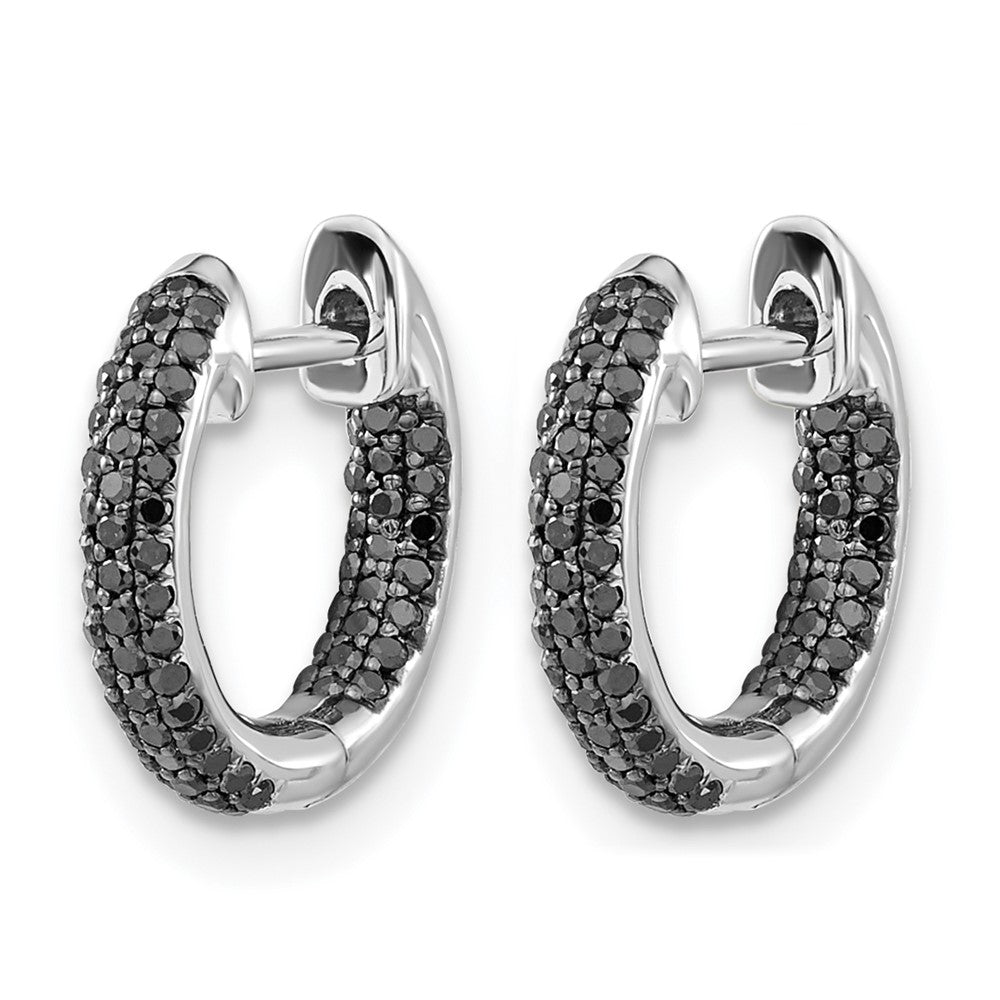 14k White Gold Black Real Diamond Hinged Hoop Earrings