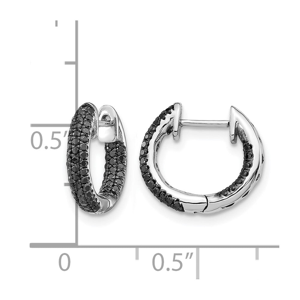 14k White Gold Black Real Diamond Hinged Hoop Earrings