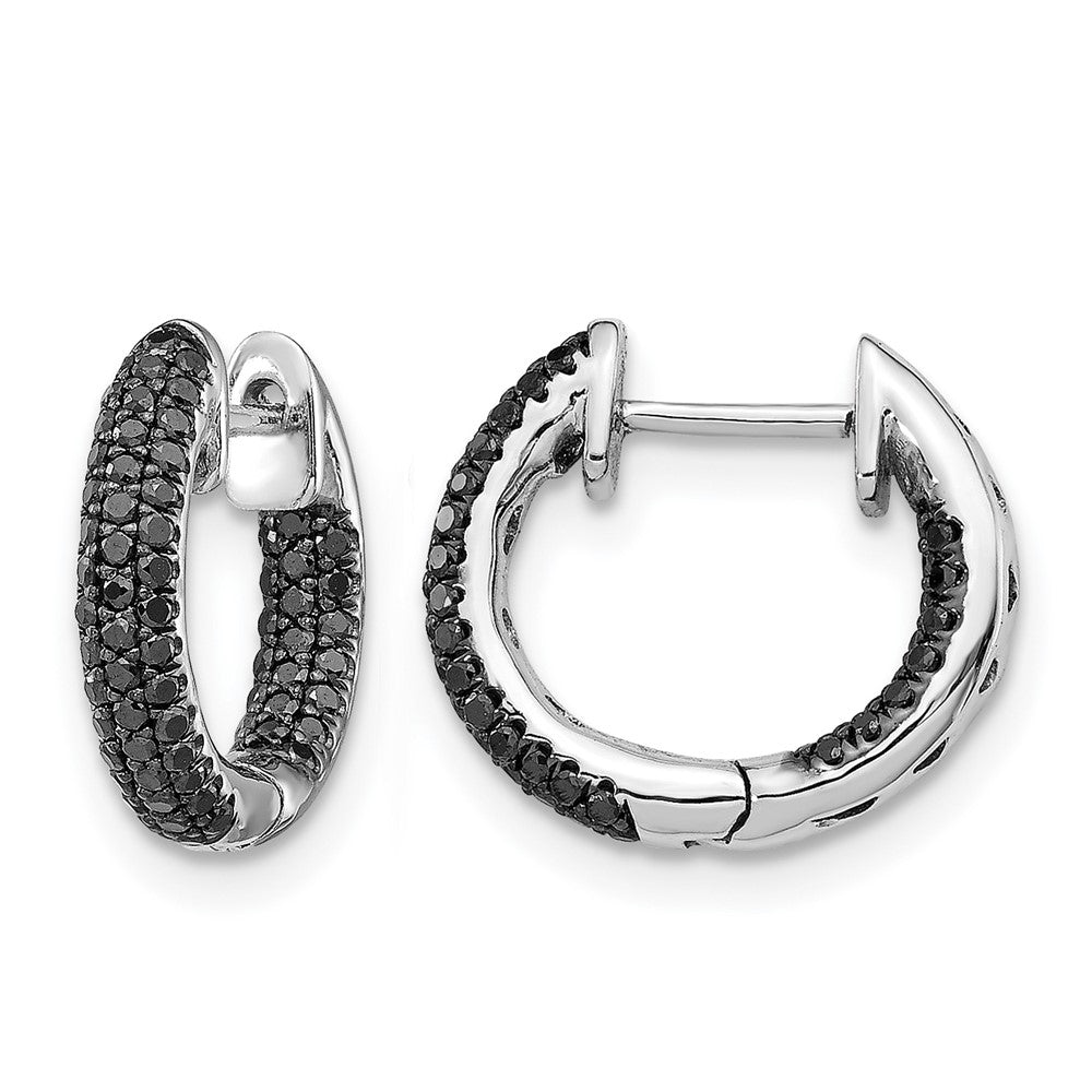 14k White Gold Black Real Diamond Hinged Hoop Earrings