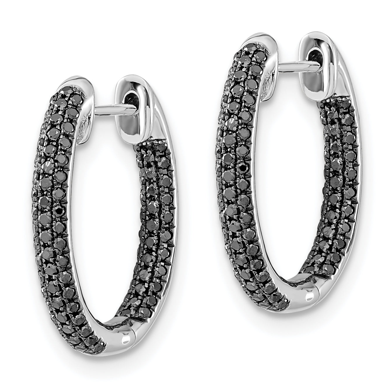 14K White Gold Gold, All Black Diamond In/Out Hoop Earrings