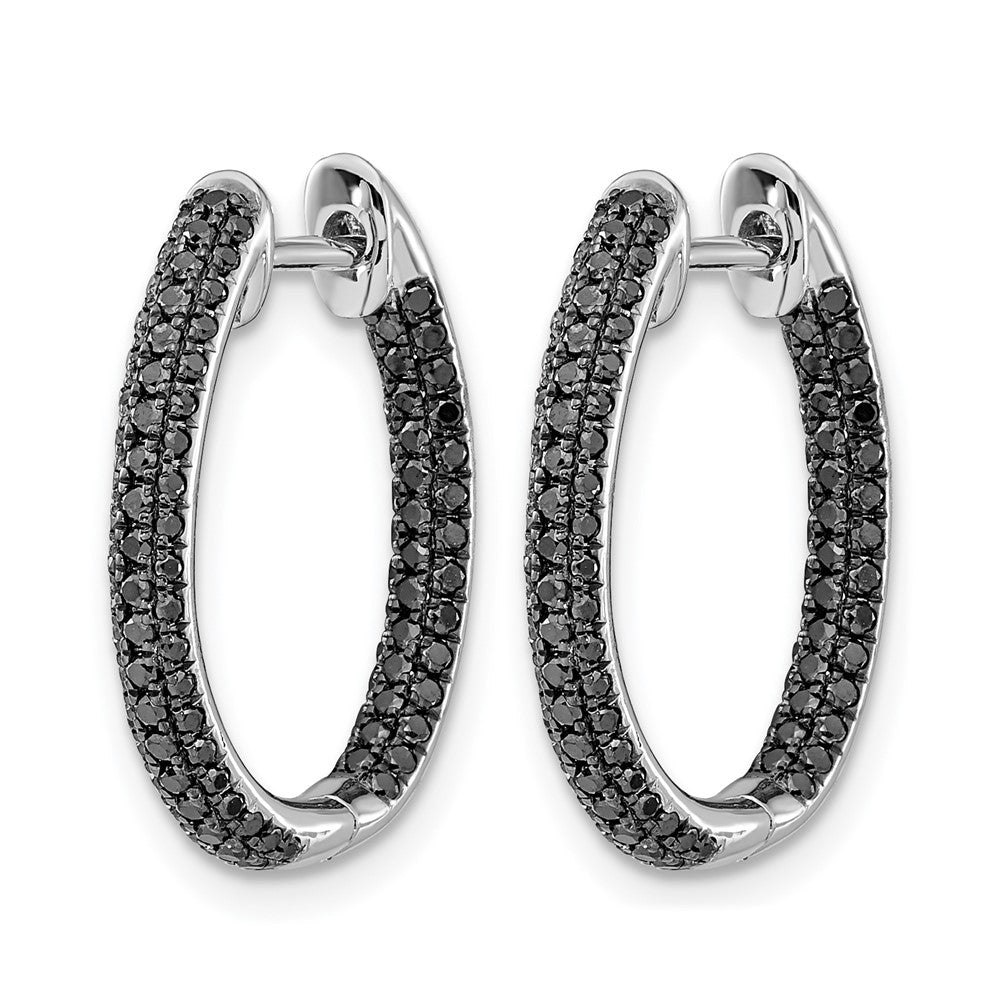 14k White Gold Black Real Diamond In/Out Hoop Earrings