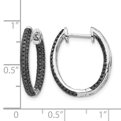 14k White Gold Black Real Diamond In/Out Hoop Earrings
