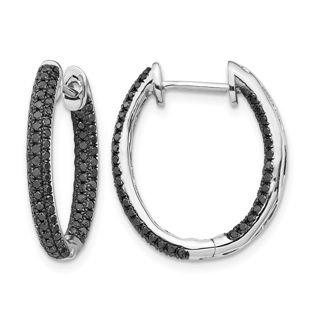 14k White Gold Black Real Diamond In/Out Hoop Earrings